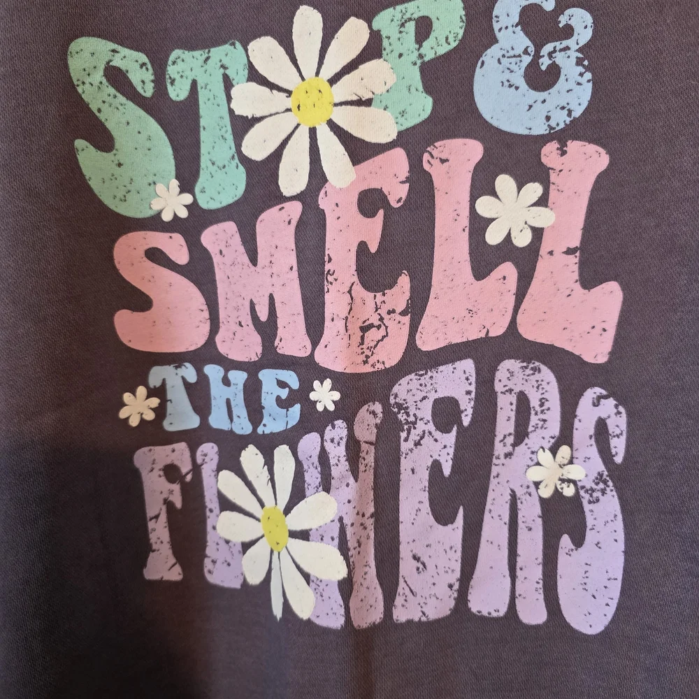 Living Fully Mallory Ervin Stop And Smell The Flowers Purple Sweatshirt Womens X - Picture 4 of 6